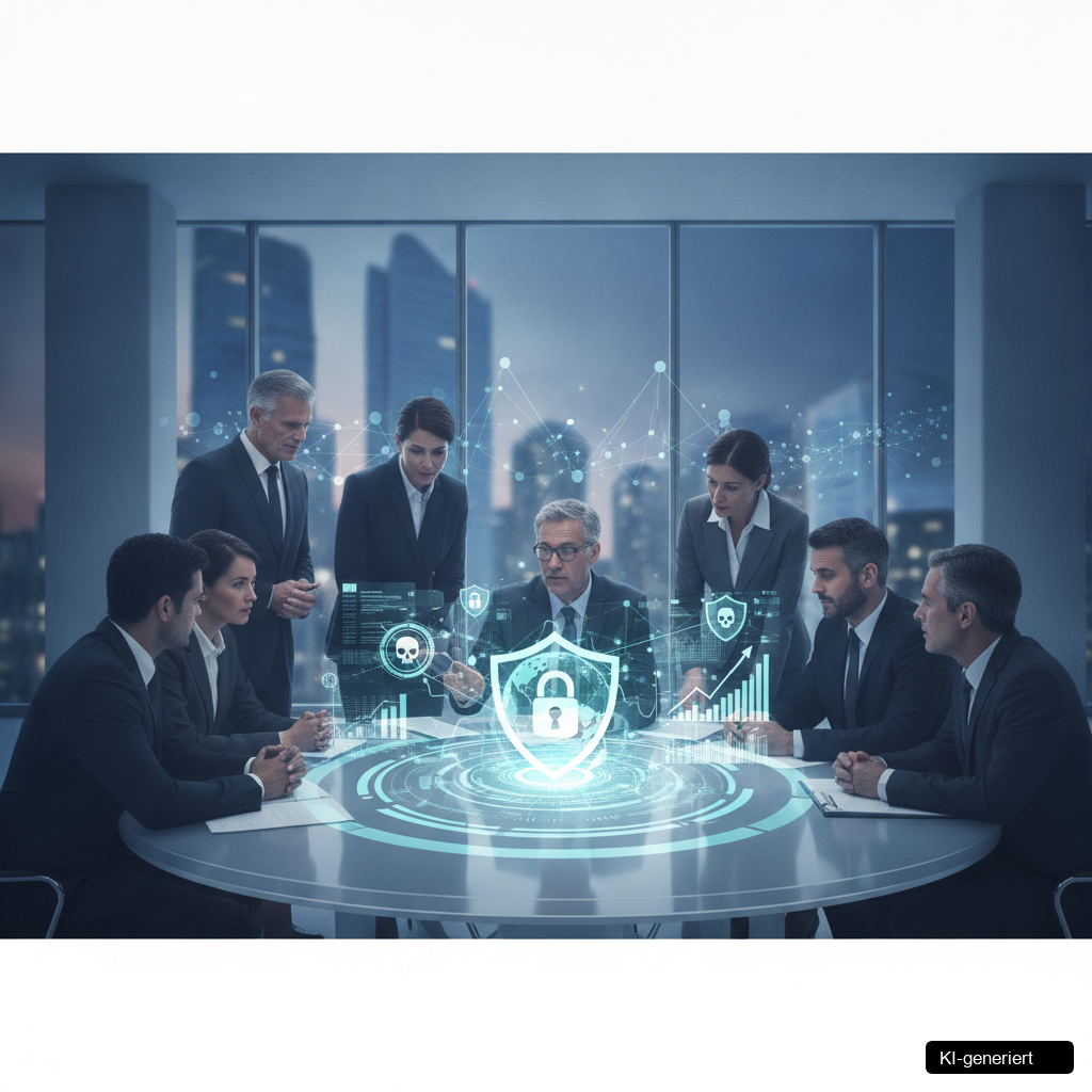Grafik einer Cybersecurity Strategie Betrieb mit den Säulen Technologie, Organisation und Mensch