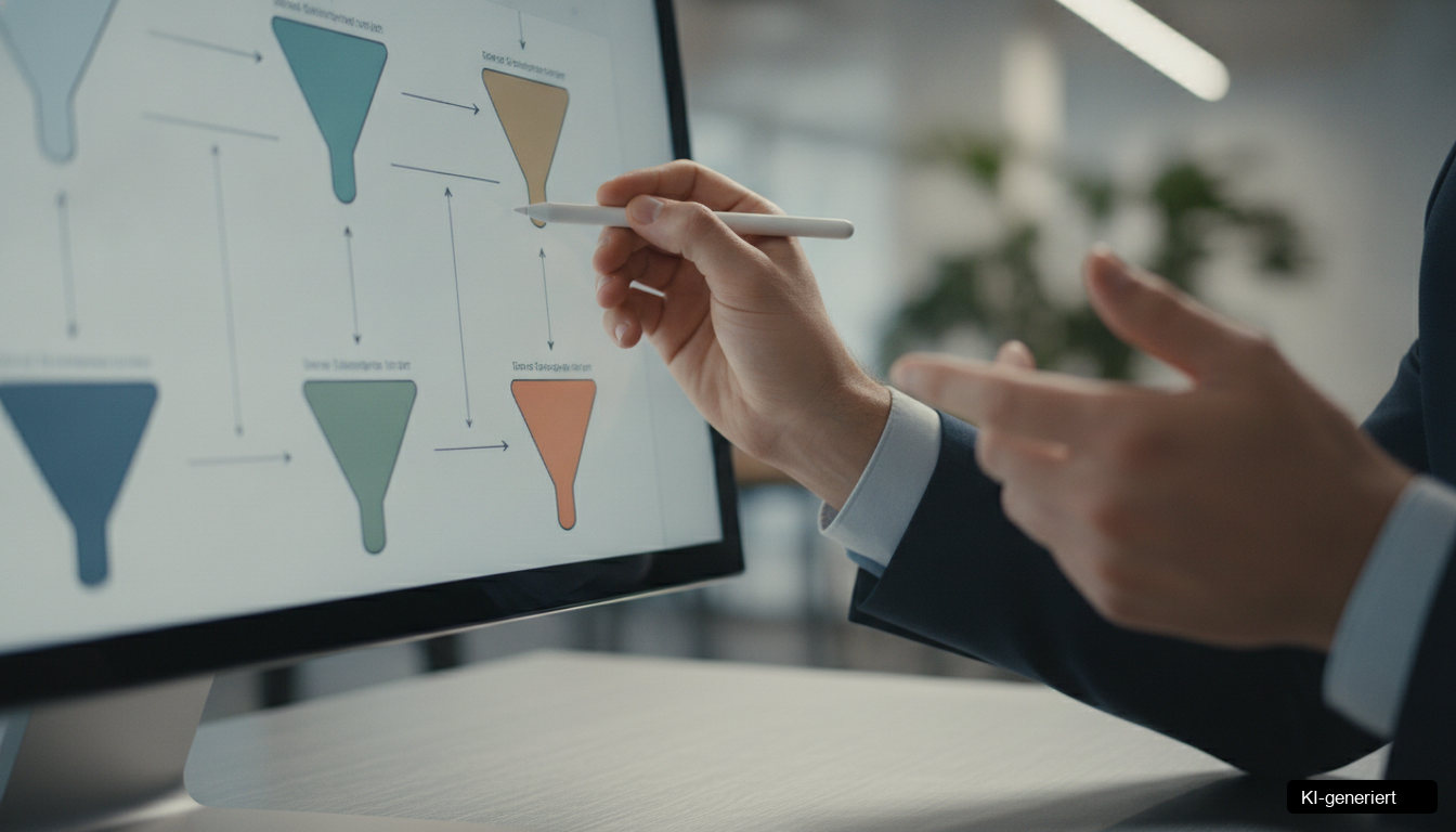 Grafik zur Veranschaulichung der Phasen der Google Ads Lead Optimierung und der Lead Journey.