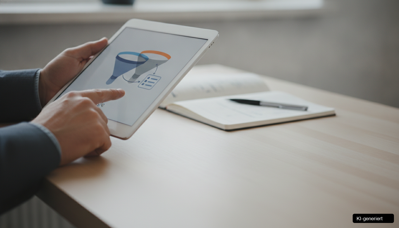 Grafik zeigt den vereinfachten Prozess der Leadgenerierung mit Google Lead Form Assets für B2B-Unternehmen.