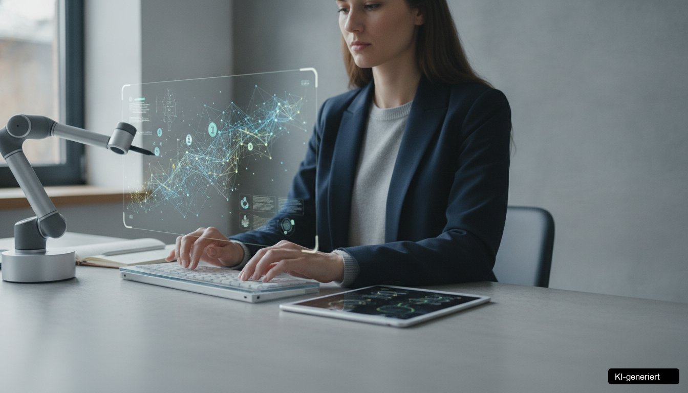 Ein KI Startup Builder arbeitet konzentriert an der Entwicklung eines innovativen KI Business Modells.