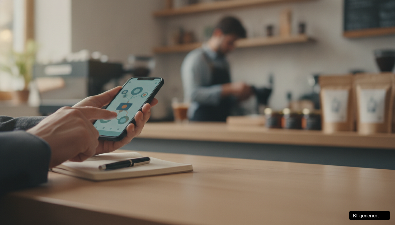 Ein Smartphone filmt einen Friseur, der eine Kundin stylt, um TikTok lokale Betriebe zu zeigen und Kunden zu gewinnen.